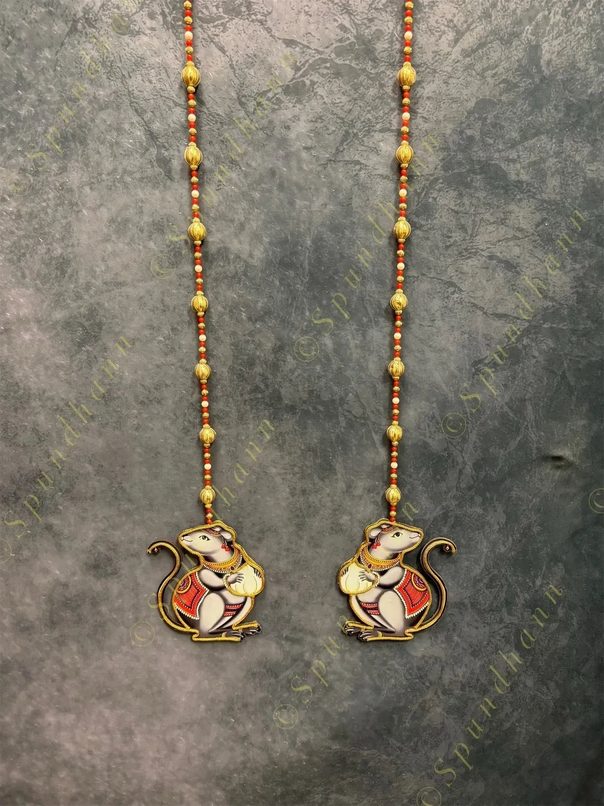 Mouse Wooden Cutout With Pearl and Bead String Pair
