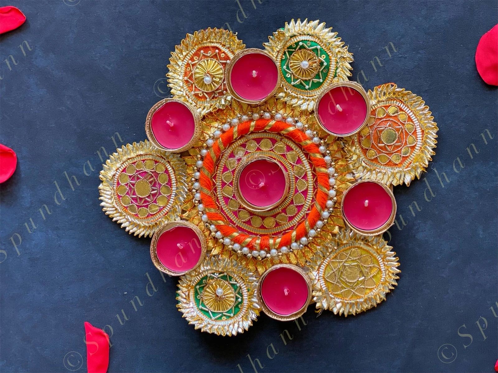 Multicolored Gota Fabric Rangoli Tea Light Holders
