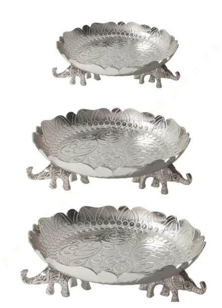 German Silver Pattered Urli with Elephant Base