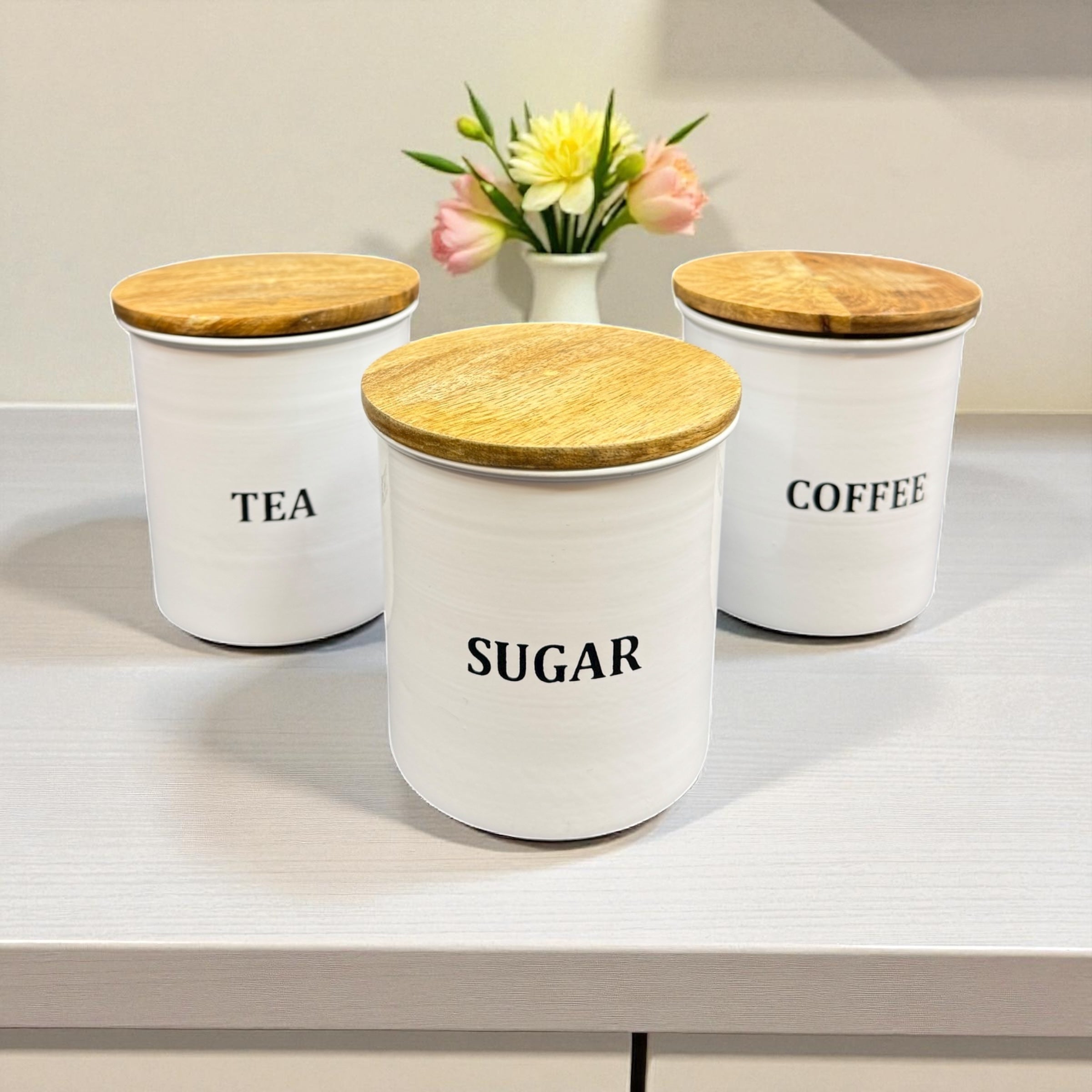 White Canister Set Tea, Coffee & Sugar (2 Styles)