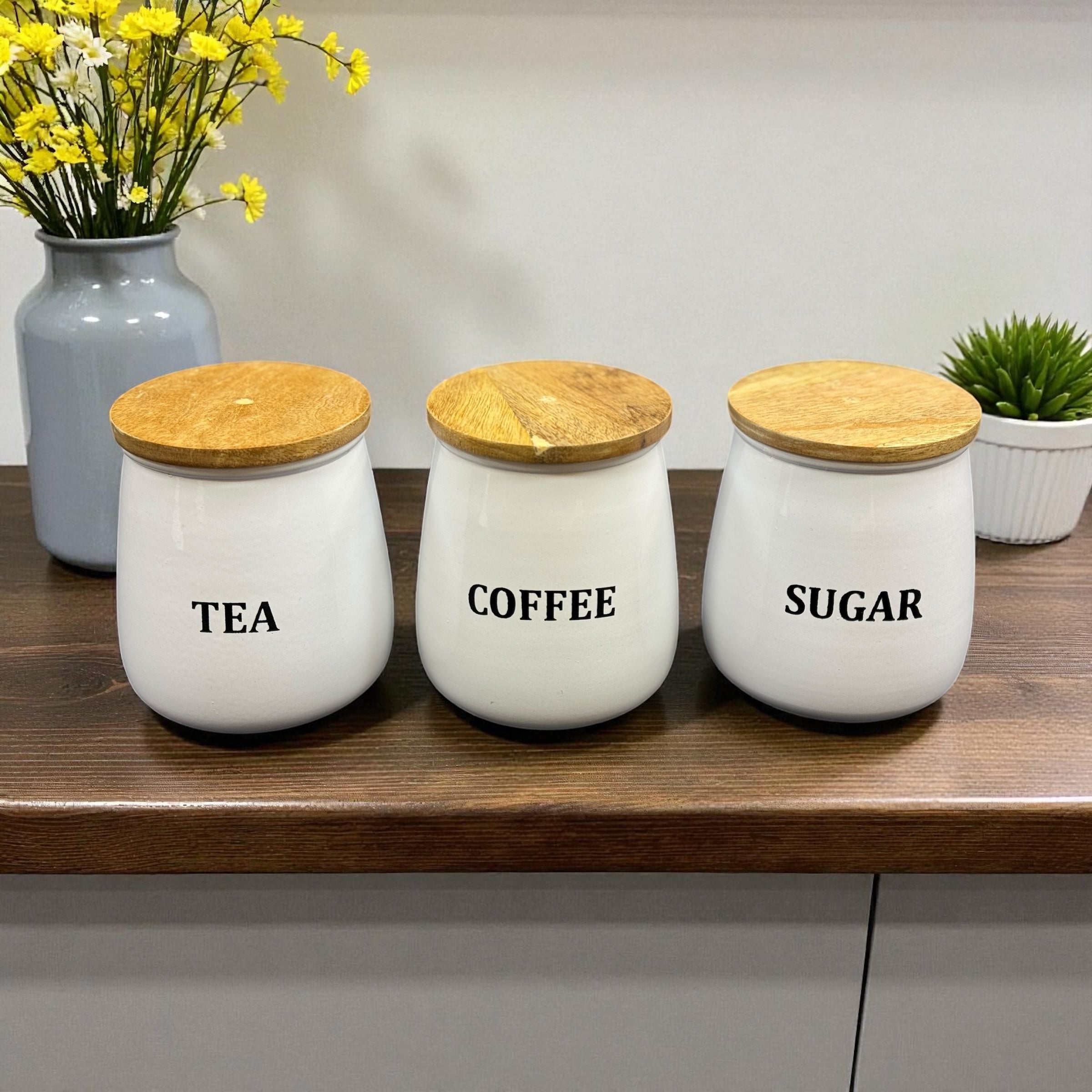 White Canister Set Tea, Coffee & Sugar (2 Styles)