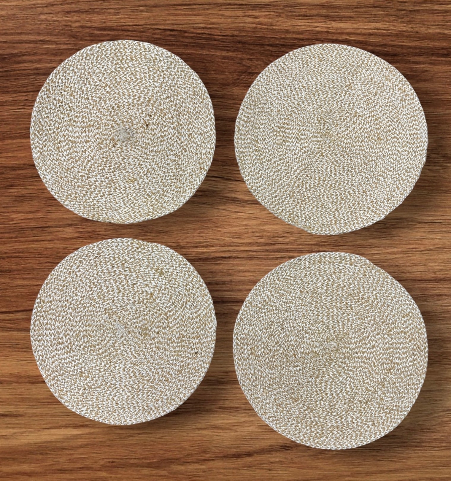 Braided Round Mat Natural White Mix (14) (Pack of 4)
