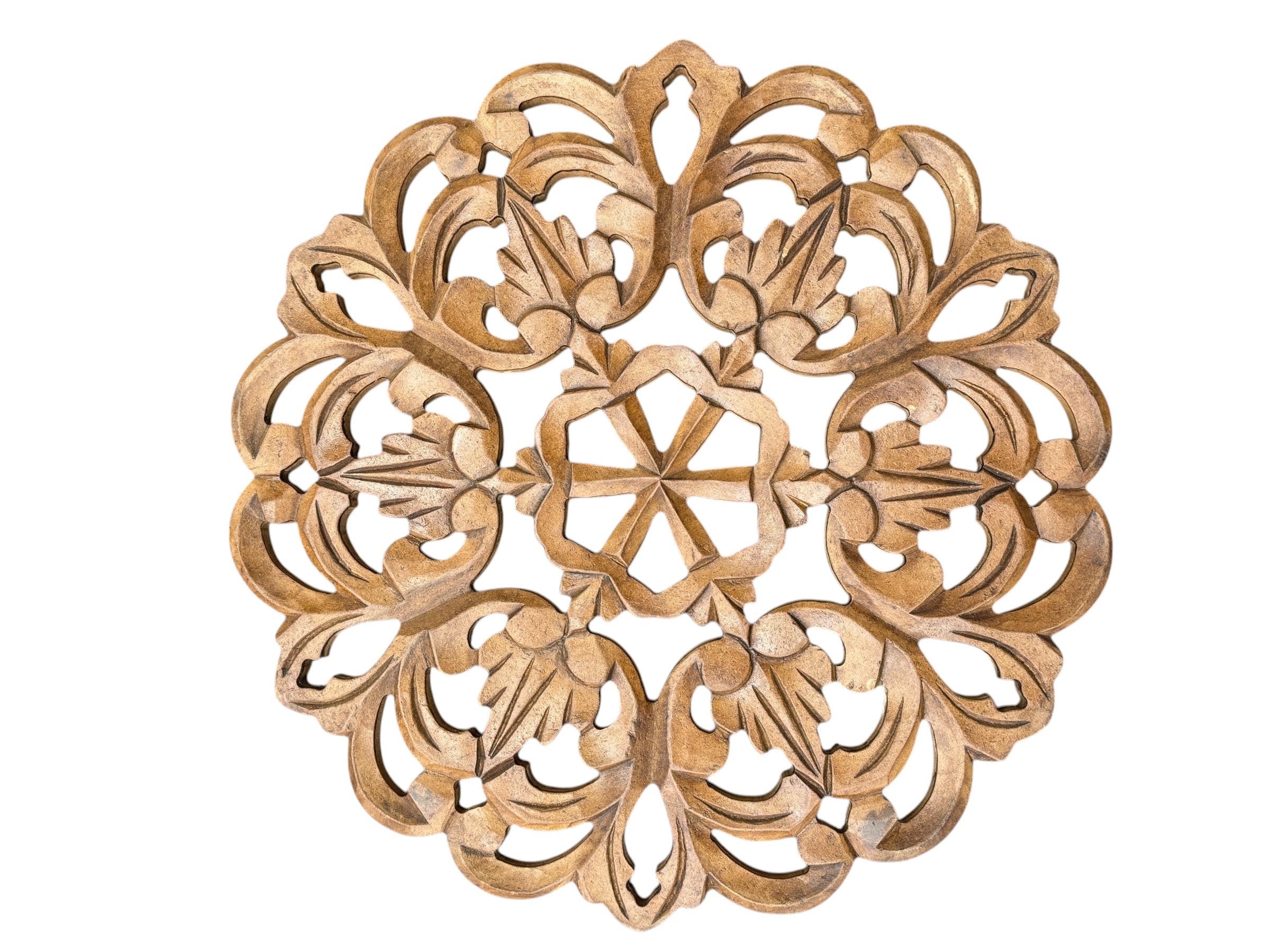 Carved Wooden Decorative Panel Square/Round (Set of 4)