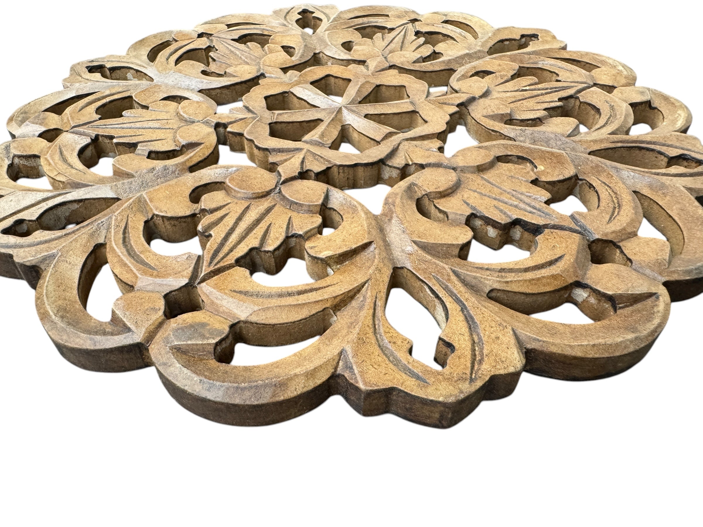 Carved Wooden Decorative Panel Square/Round (Set of 4)