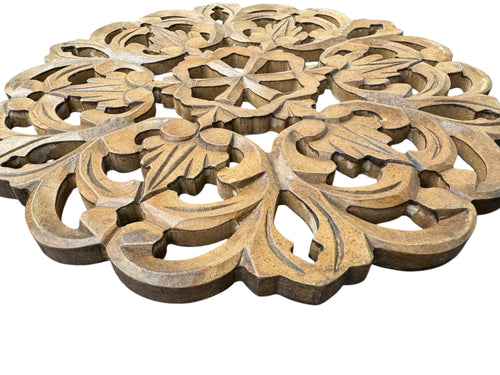 Carved Wooden Decorative Panel Square/Round (Set of 4)