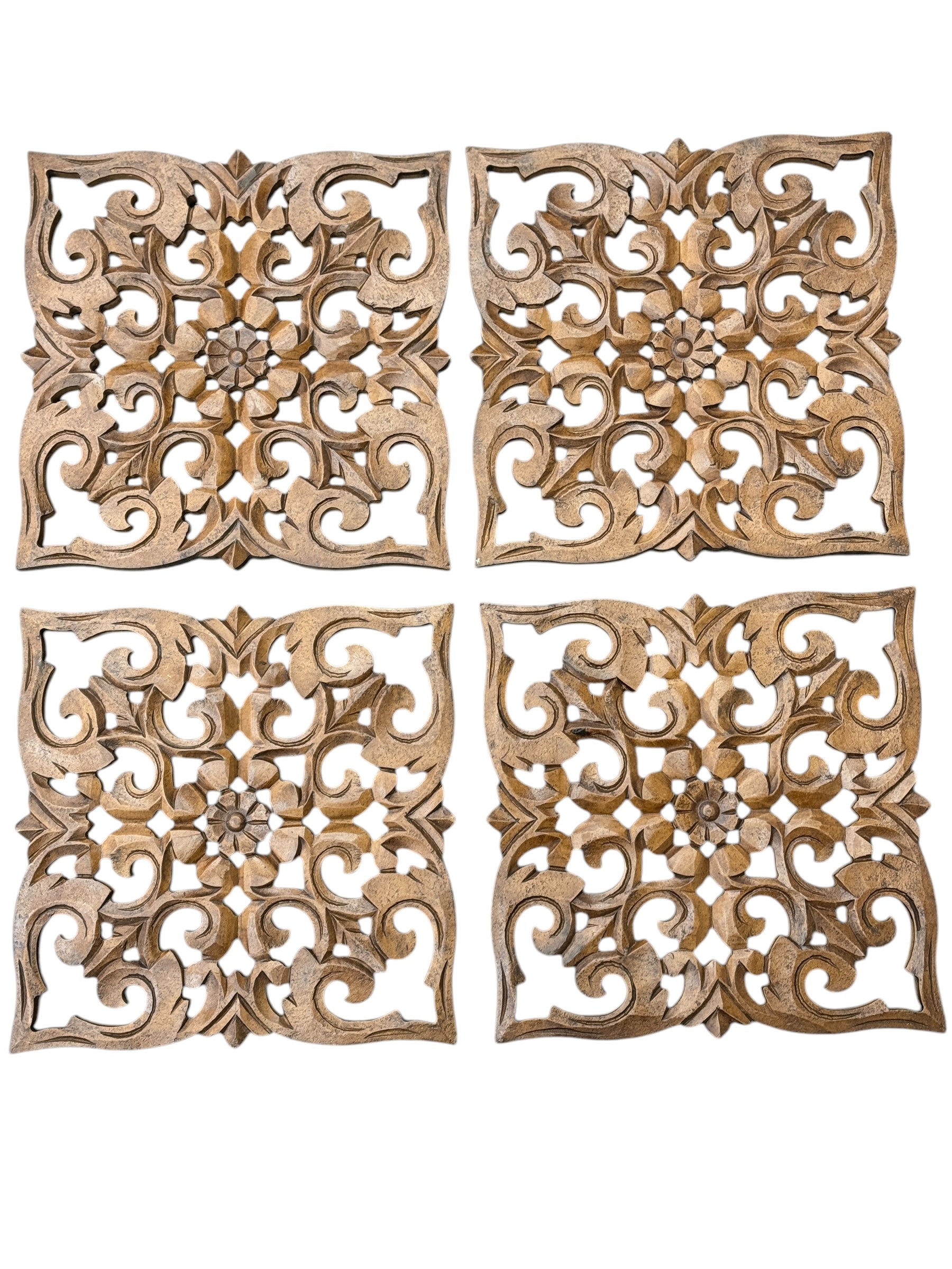 Carved Wooden Decorative Panel Square/Round (Set of 4)