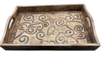 Carved Wooden Serving Tray Floral / Swirl Designs