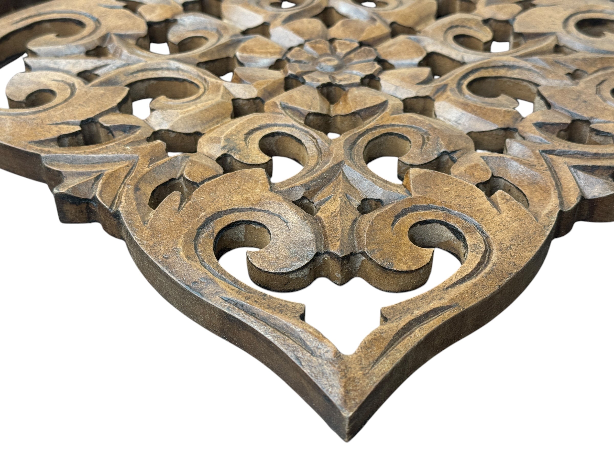 Carved Wooden Decorative Panel Square/Round (Set of 4)