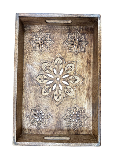 Carved Wooden Serving Tray Floral / Swirl Designs