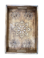 Carved Wooden Serving Tray Floral / Swirl Designs