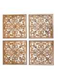 Framed Carved Wooden Wall Panel Floral Design (Set of 4)