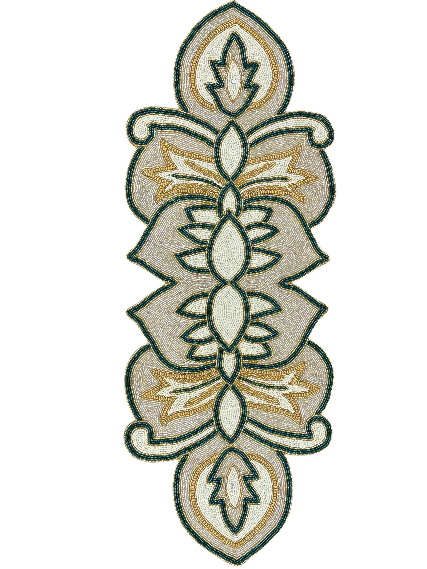 Regal Beaded Runner Teal Gold Finish