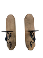 Wooden Wall Candle Sconce Set of 2 Rustic Brown