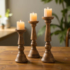 Handcrafted Wooden Candle Holder Set (Set of 3 Natural/Grey Finish)