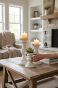 Aspen Candle Holder Set of 3 Distressed White Finish