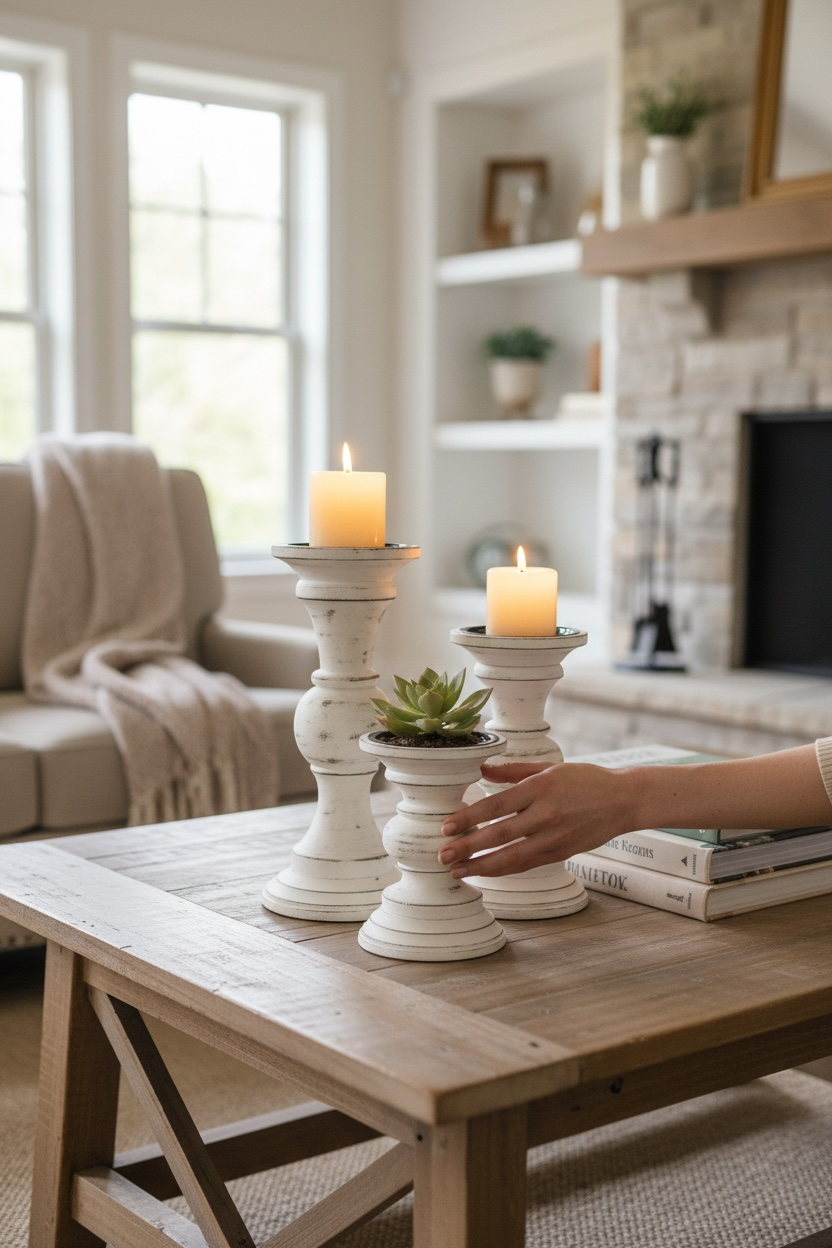 Aspen Candle Holder Set of 3 Distressed White Finish