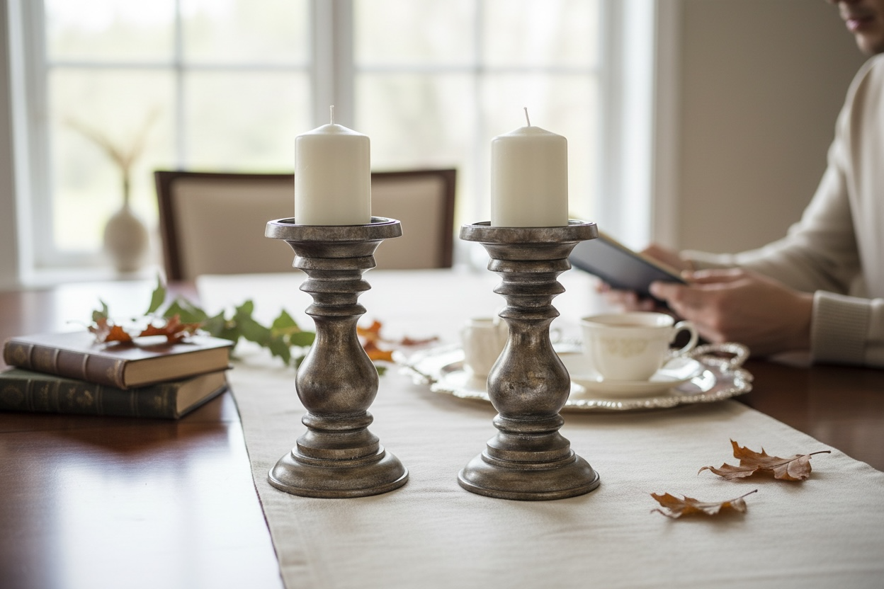 Walnut Duo Candle Holders (Brown Wash/Grey Wash) (Set of 2)