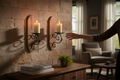 Wooden Wall Candle Sconce Set of 2 Rustic Brown