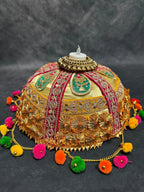 Tokri with Gota Work and Pom Pom Tea Light Holder