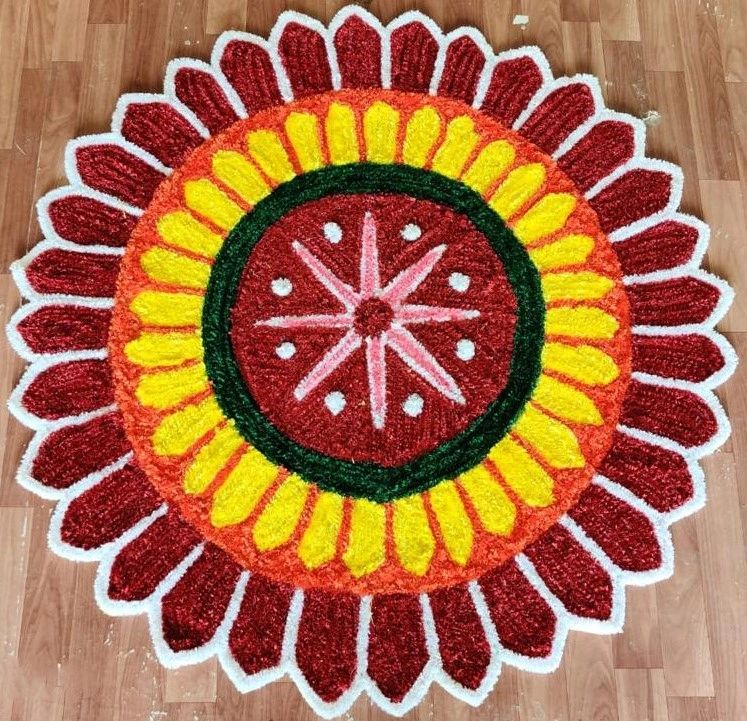 Large Multicolored Round Rangoli Floor Mat 5ft