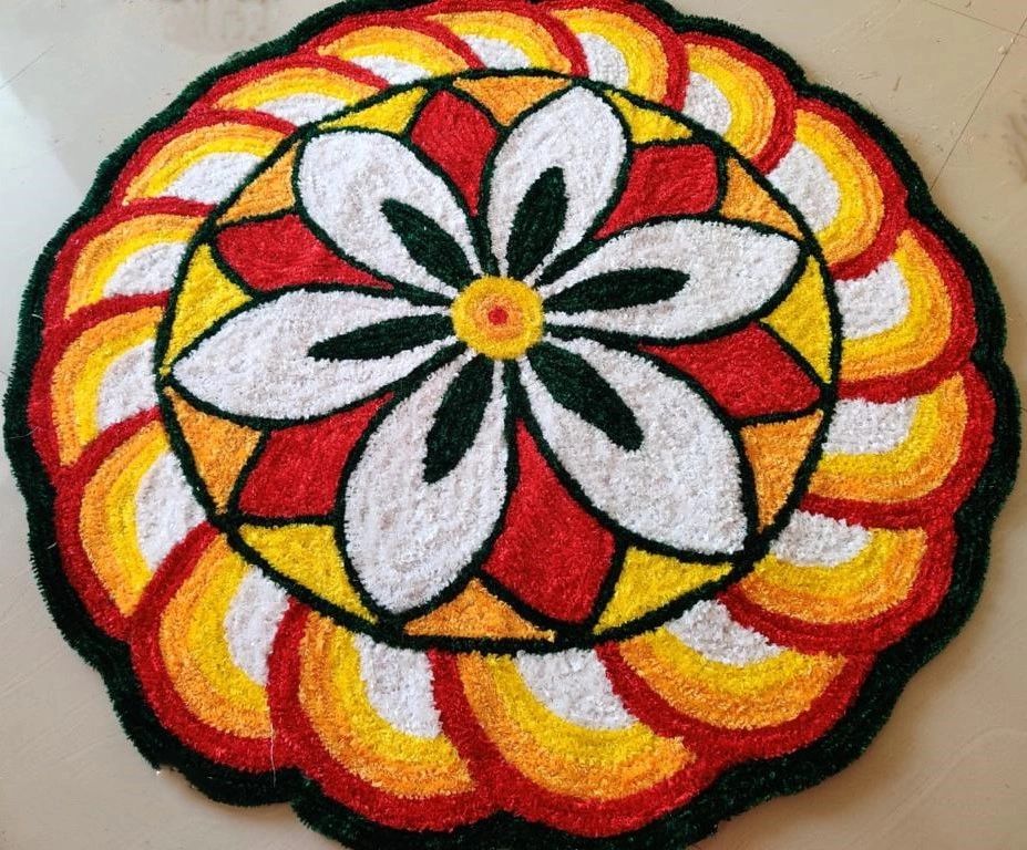 Large Multicolored Round Rangoli Floor Mat 5ft