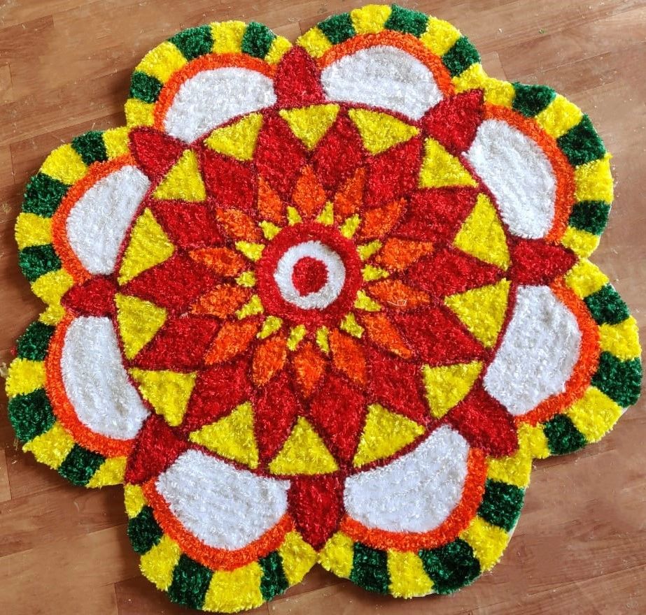 Patterned Border Floral Rangoli Floor Mat