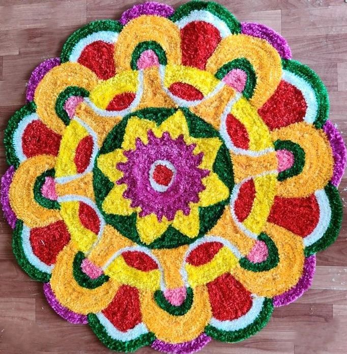 Large Multicolored Round Rangoli Floor Mat 5ft