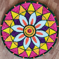 Maroon, Yellow and White Floral Rangoli Floor Mat