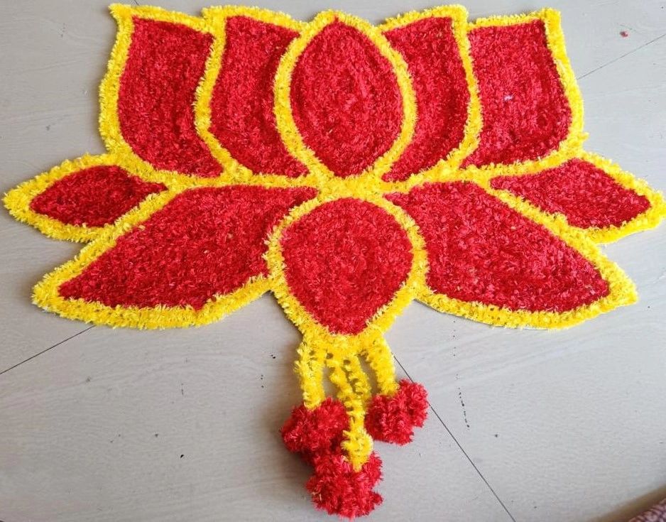 Lotus Shaped Rangoli Floor Mat