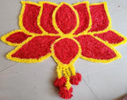 Yellow, Red Lotus Floral Rangoli Floor Mat