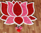 Pink White Lotus Floral Rangoli Floor Mat