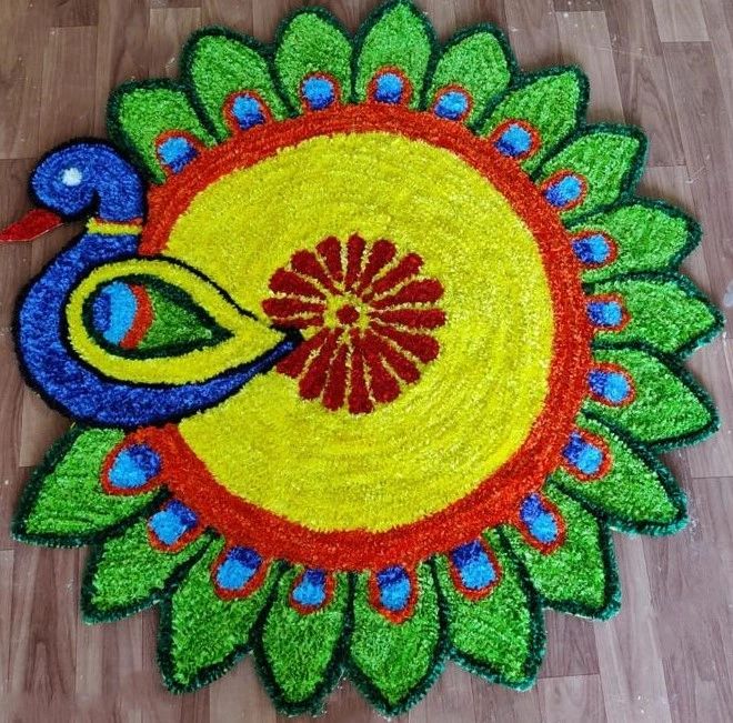Peacock Shaped Rangoli Floor Mat