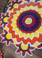 Large Multicolored Round Rangoli Floor Mat 5ft