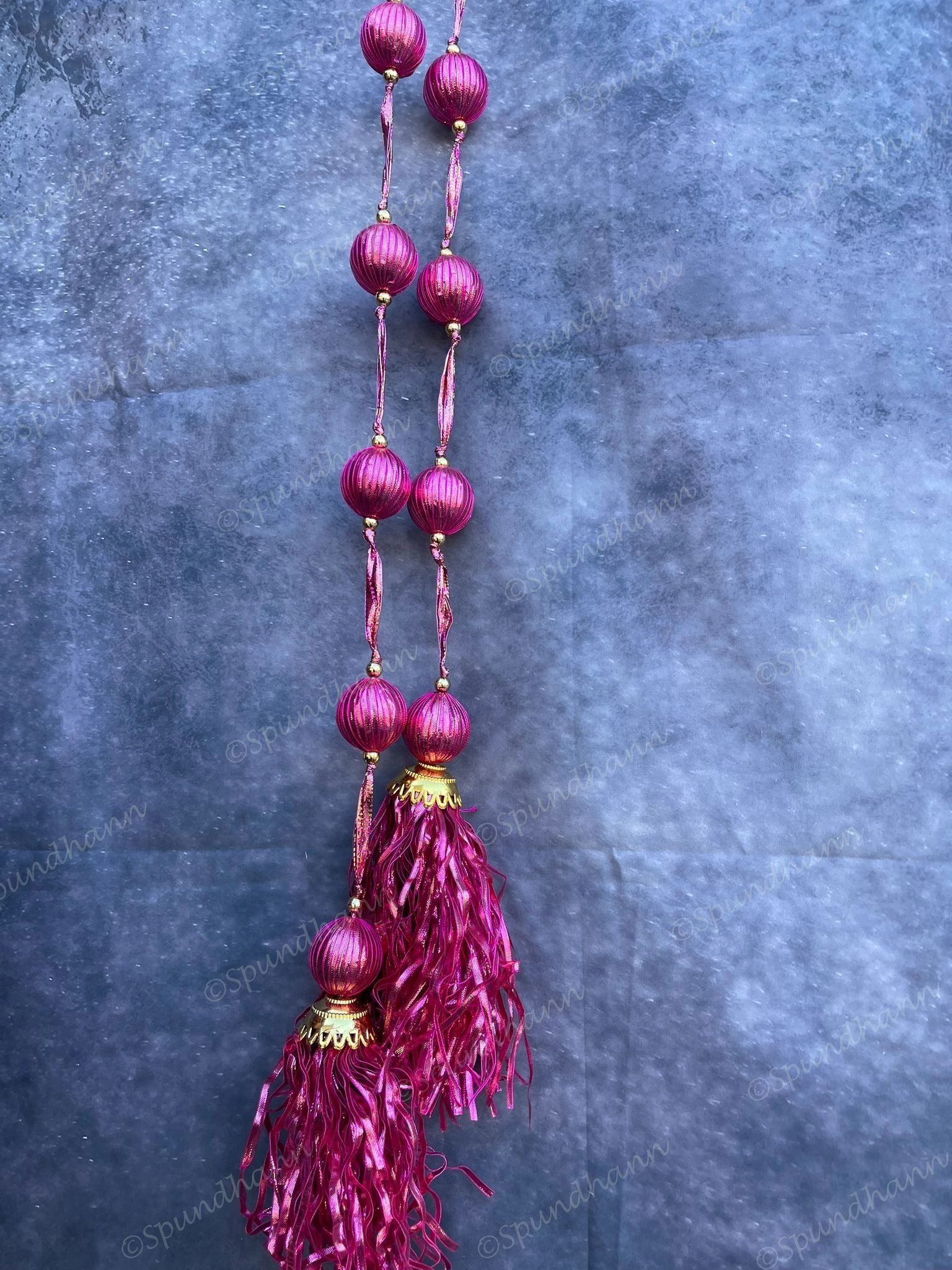 Pink Gota Balls & Tassels Long Dangler Strings Set of 2