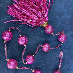 Pink Gota Balls & Tassels Long Dangler Strings Set of 2