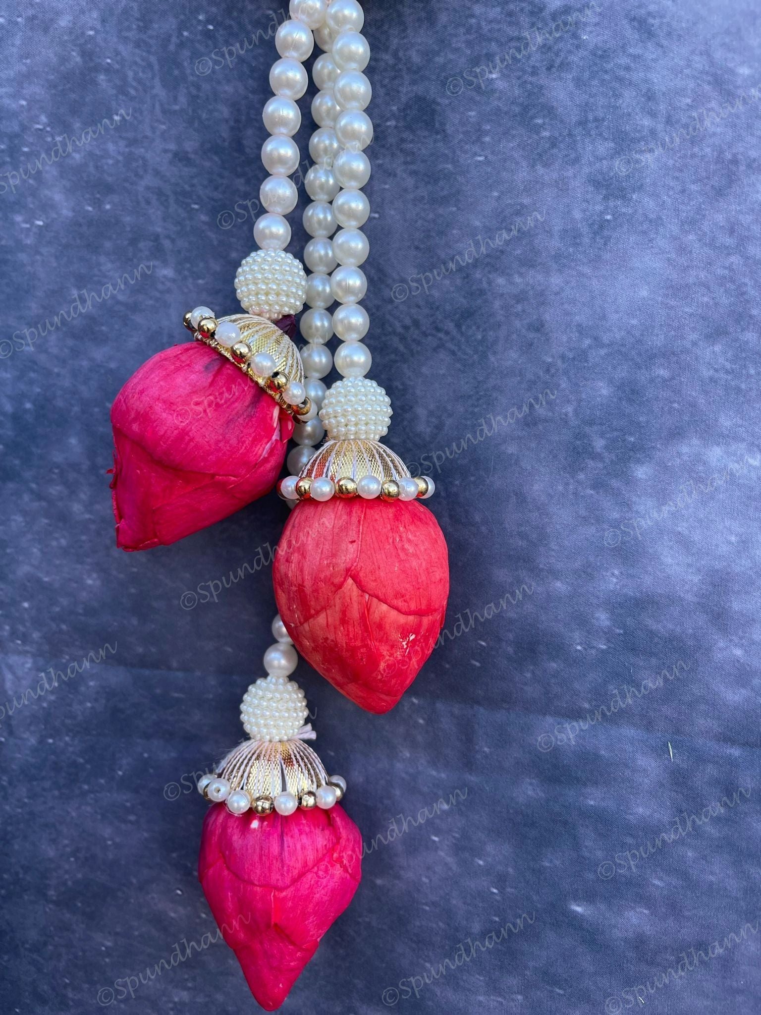 Beads & Red Lotus Bud with Pearl