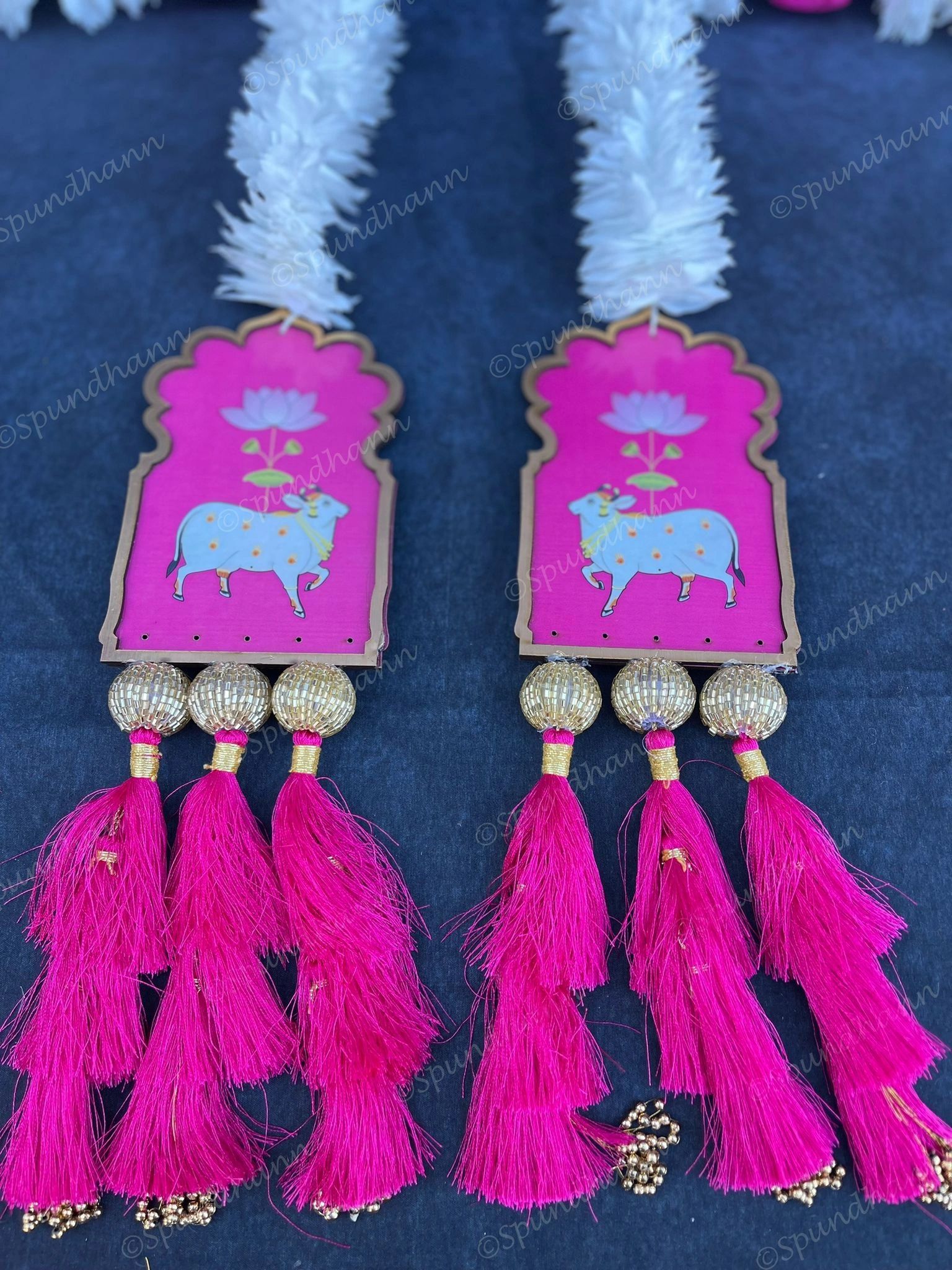 Cow and Lotus Bud Danglers with Chameli Strings Pair