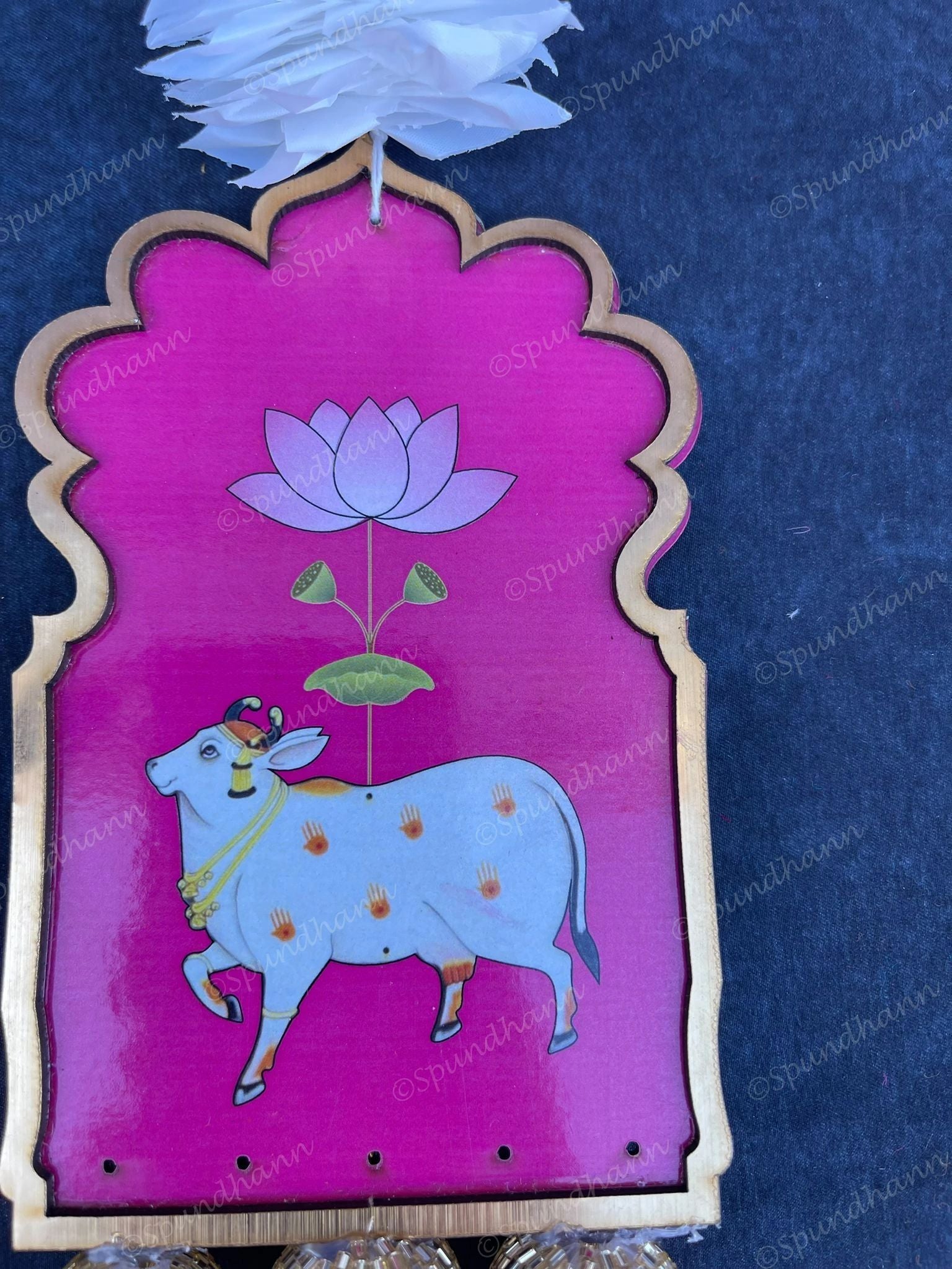 Cow and Lotus Bud Danglers with Chameli Strings Pair
