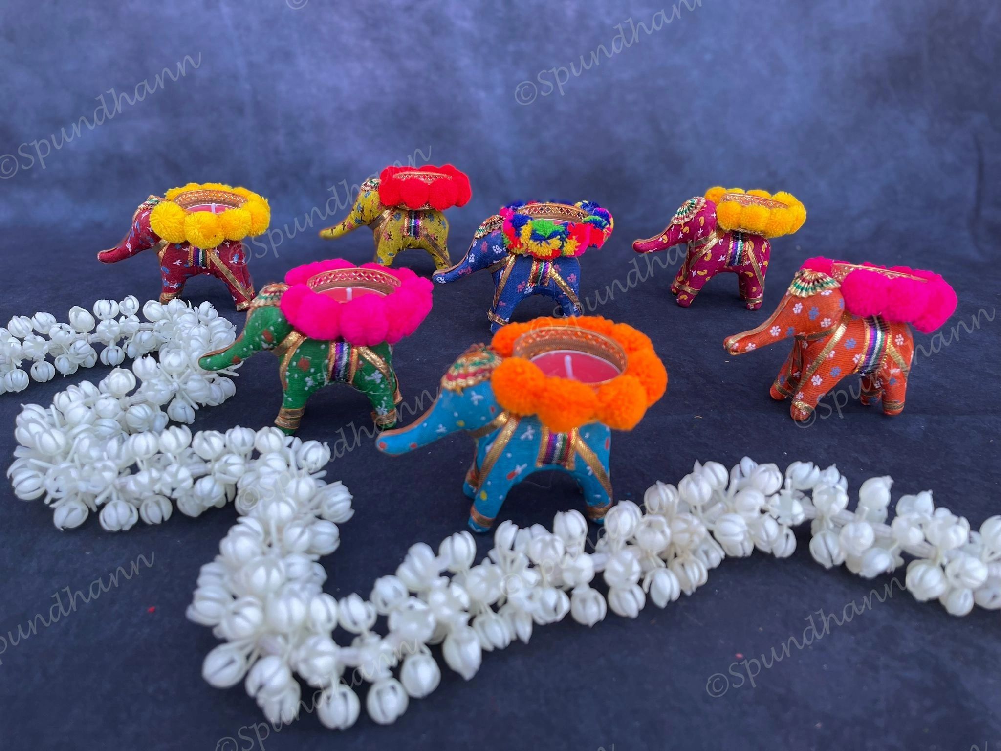 Elephant Pom Pom Tea Light Holder Pair