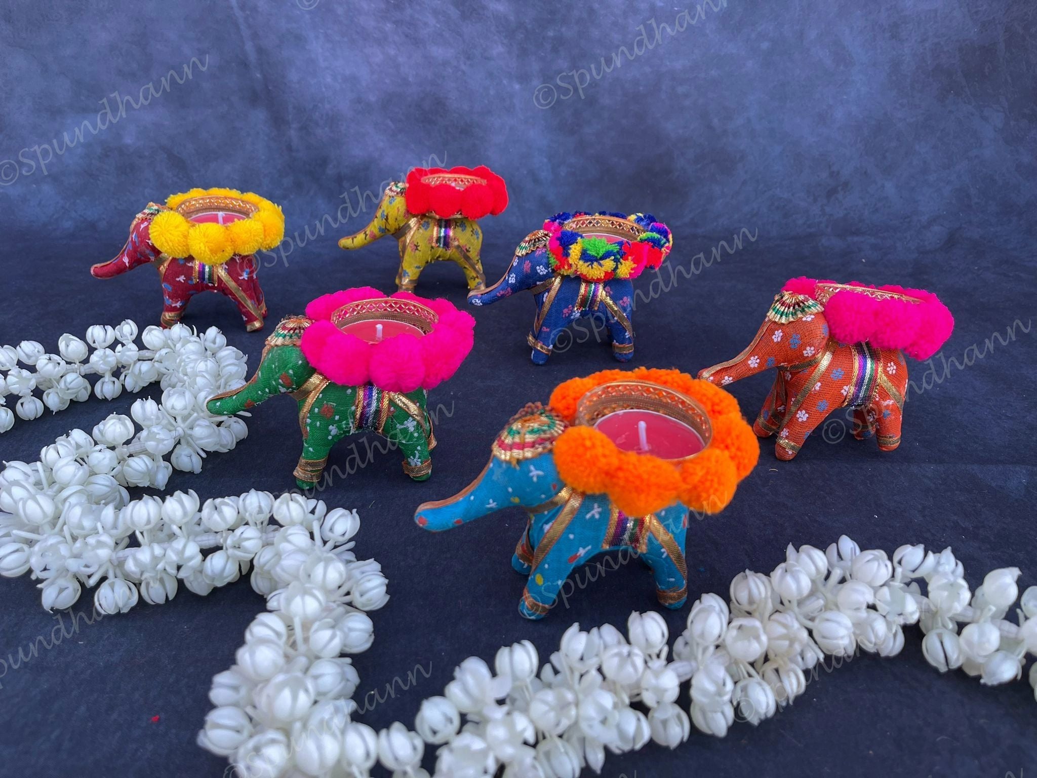Elephant Pom Pom Tea Light Holder Pair