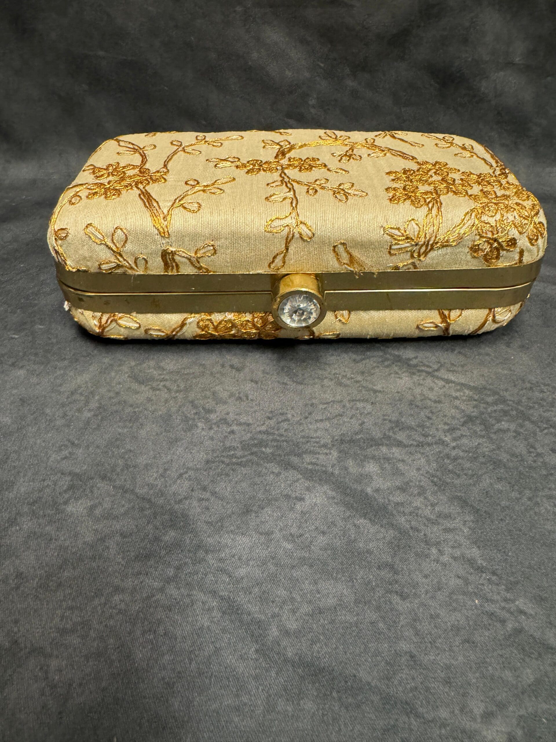 Gold Embroidery Metal Box Purse