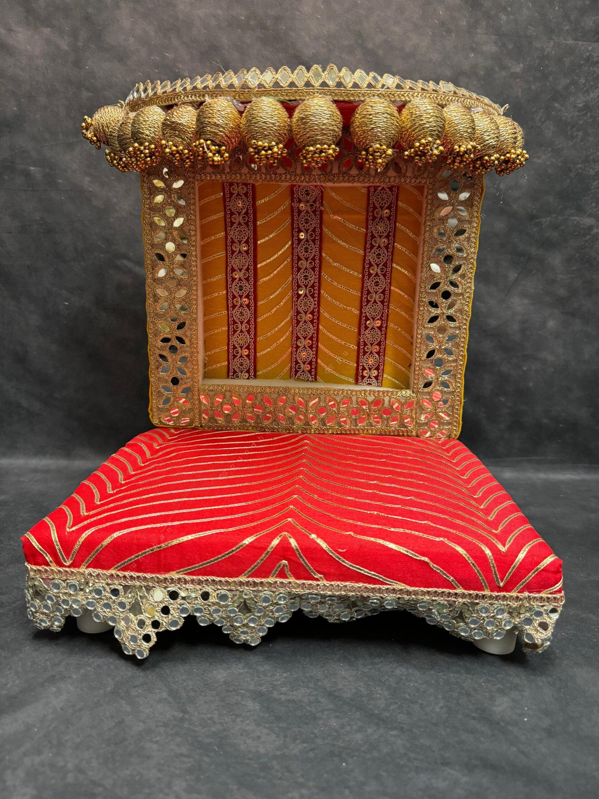 Decorated Chowki For Pooja with mirror design