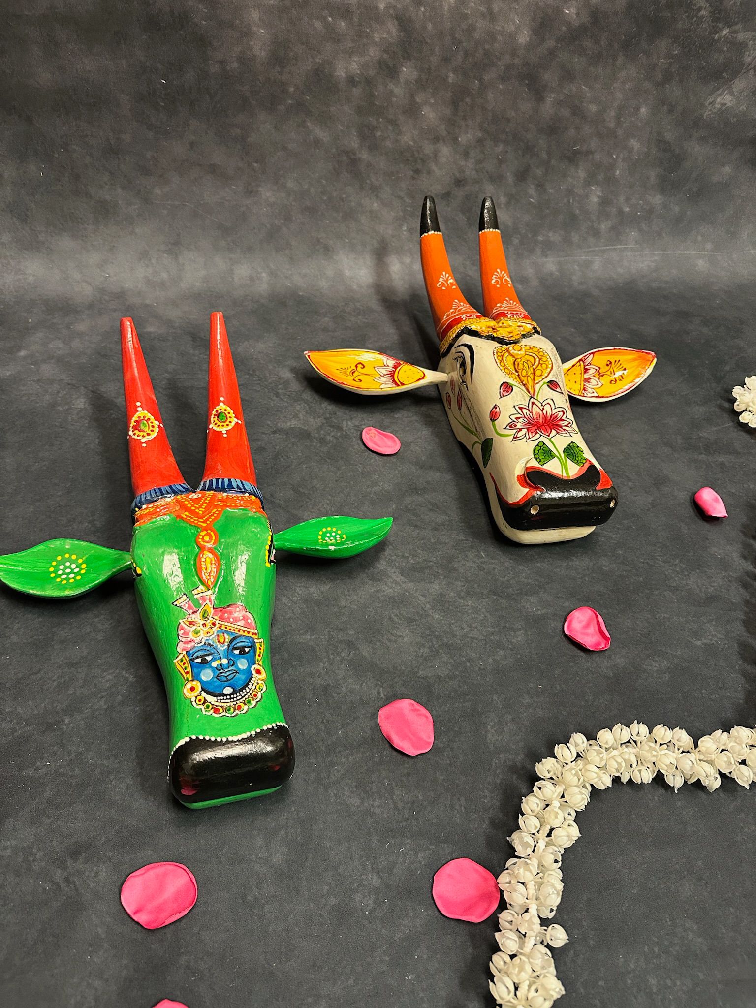 Traditional Wooden Cow Head Wall Hanging