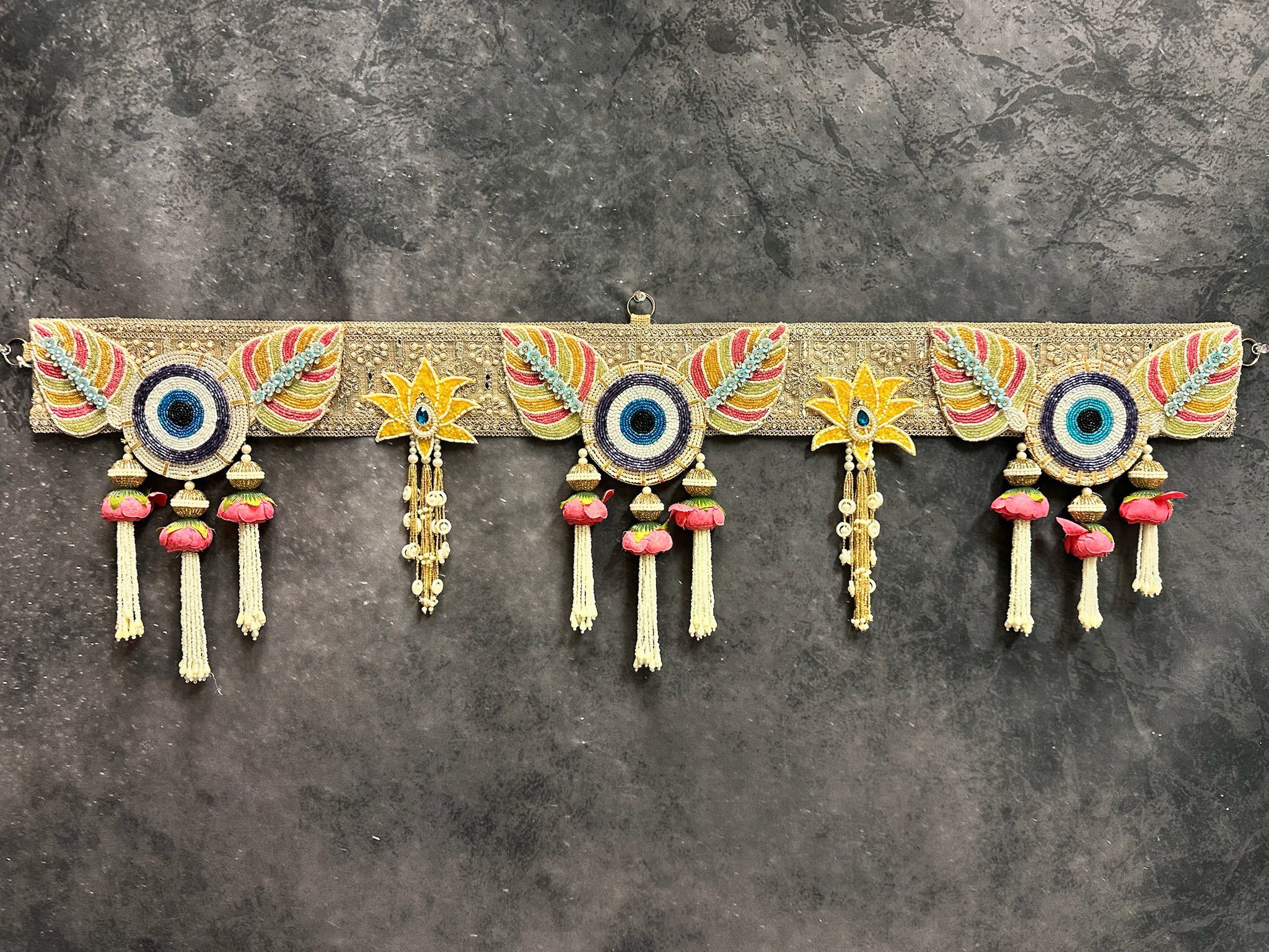Evil Eye With Rose Fabric Pearl Toran