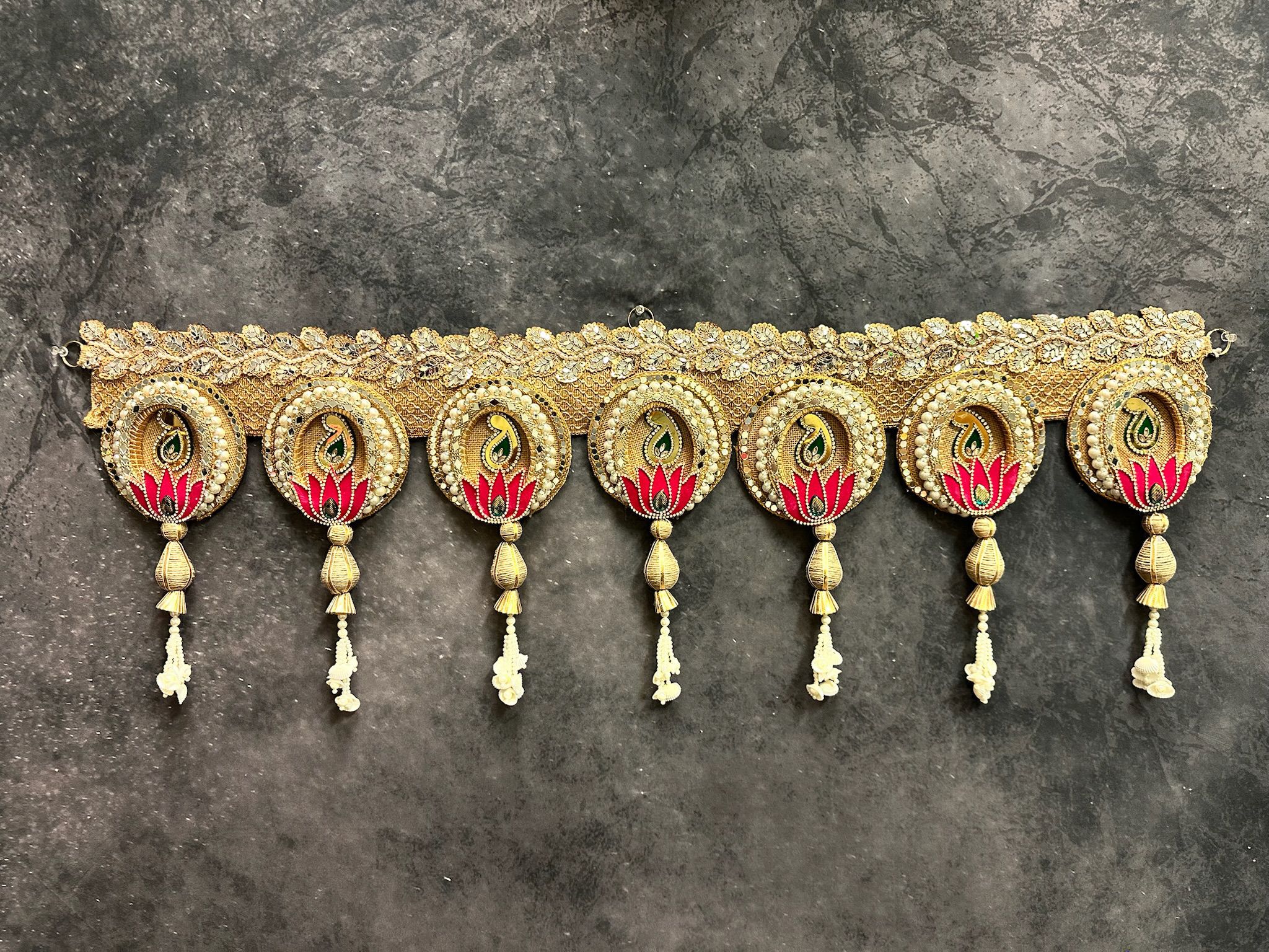 Gold Toran With Gota, Paisley And Pink Lotus