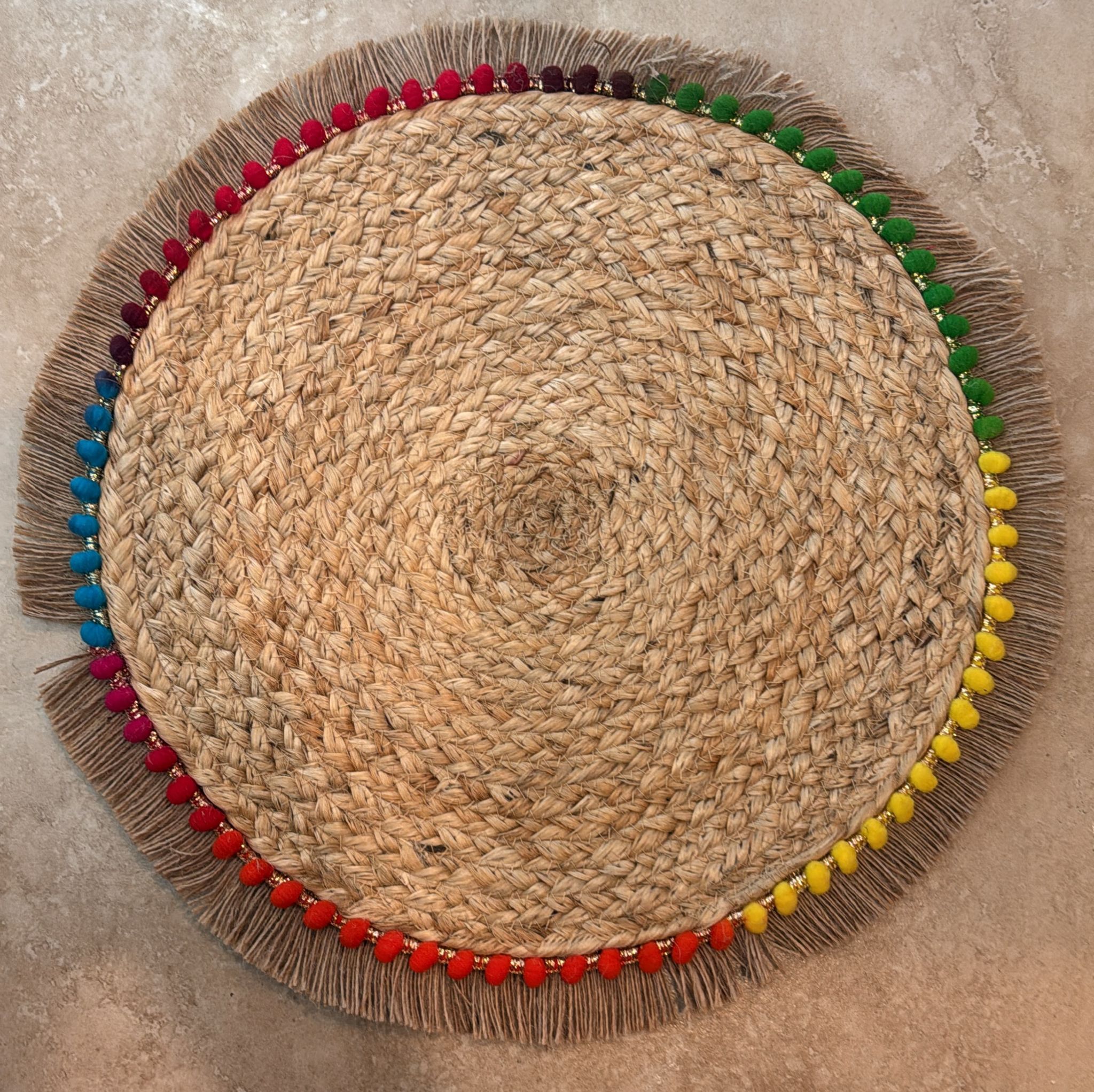 Braided Round Mat Rainbow Tassel (15) (Pack of 4)
