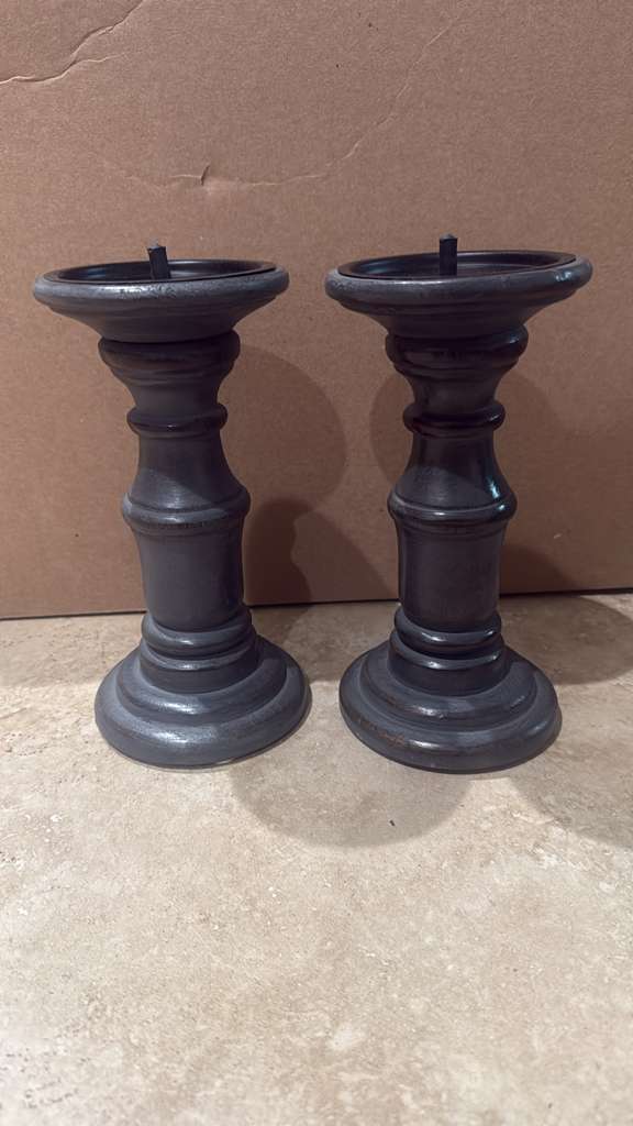 Hawthorne Candle Holder Pair (Charcoal/Natural Brown)