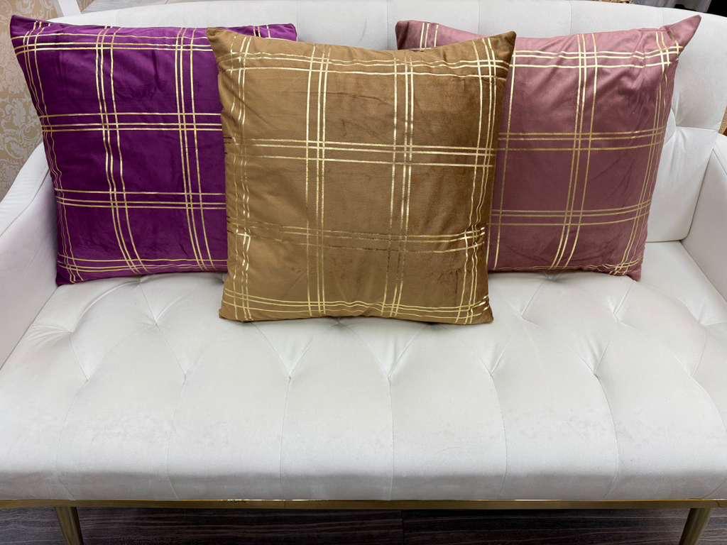 Luxury Gold Grid Velvet Cushion Cover (Pair)