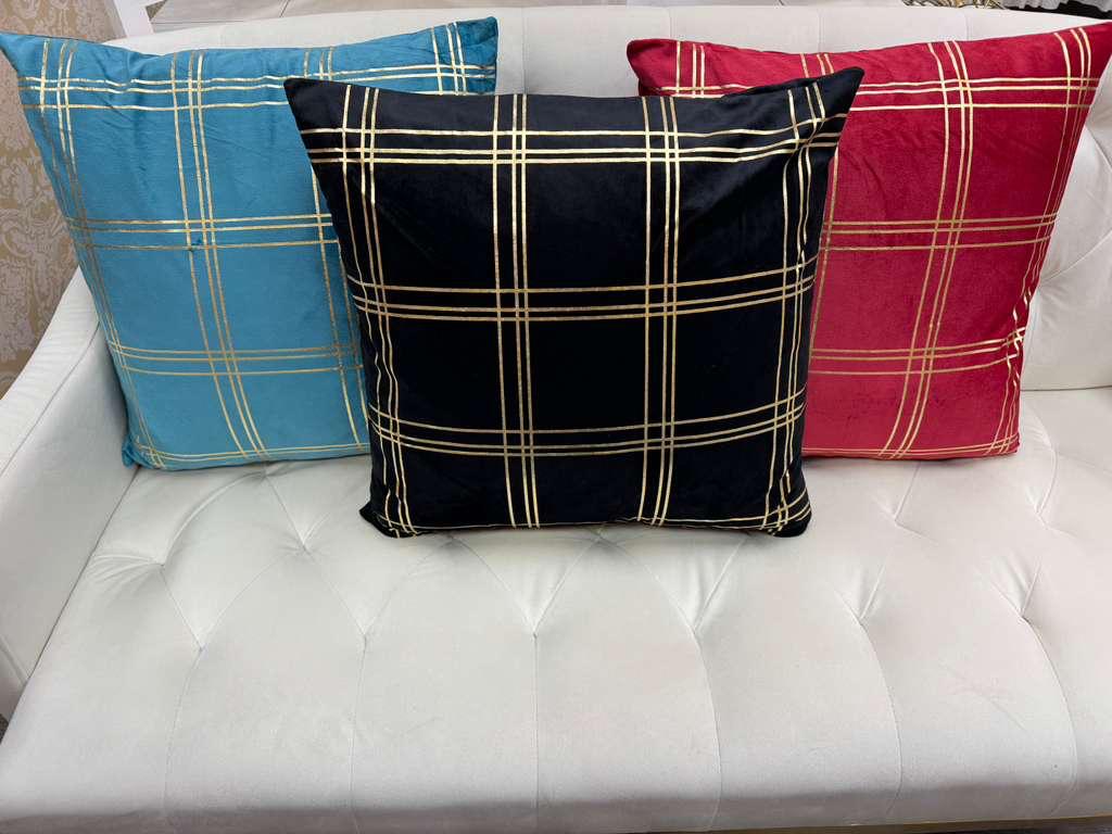 Luxury Gold Grid Velvet Cushion Cover (Pair)