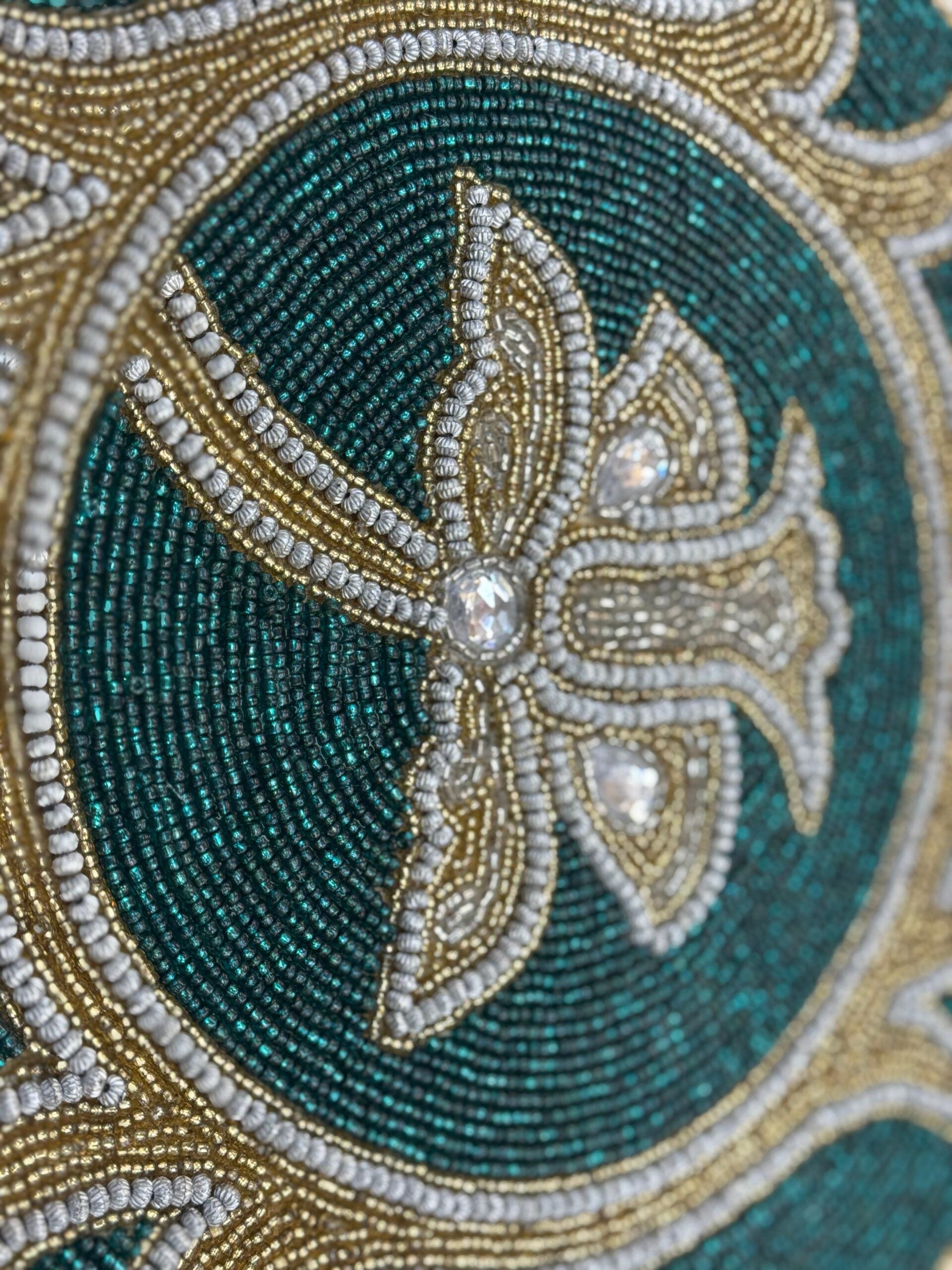 Selene Beaded Round Mat Gold & Emerald
